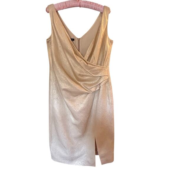 Escada Women’s 100% Silk Beige/Gold V-Neck Ruched Sleeveless Lined Dress 8/38 - Picture 2 of 14